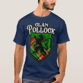 Clan Pollock Surname Scottish Tartan Lion Crest T-shirt (Voorkant)