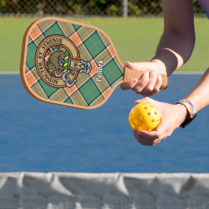 Clan Pollock Wapen boven Schotse Ruit Sleutelhange Pickleball Paddle