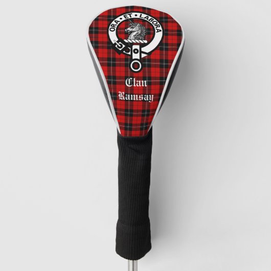 Clan Ramsay Crest Badge en Tartan  Golfheadcover (Voorkant)