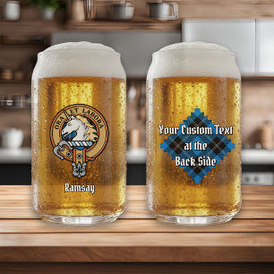 Clan Ramsay Crest over Blue Hunting Tartan Blikvorm Glas