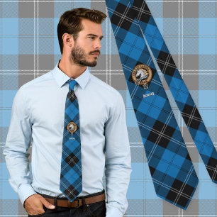 Clan Ramsay Crest over Blue Hunting Tartan Stropdas