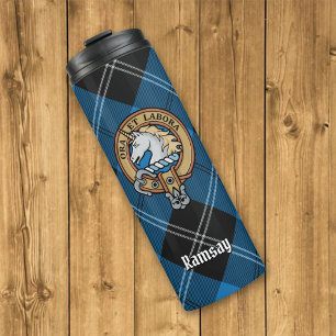 Clan Ramsay Crest over Blue Hunting Tartan Thermosbeker