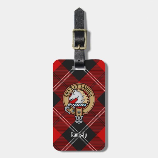 Clan Ramsay Crest over Red Tartan Bagagelabel (Voorkant verticaal)