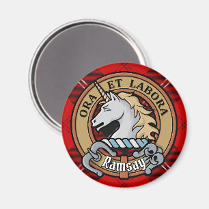 Clan Ramsay Crest over Red Tartan Magneet