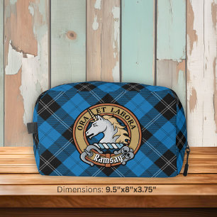 Clan Ramsay Wapen over Blauwe Jacht Tartan Toilettasje