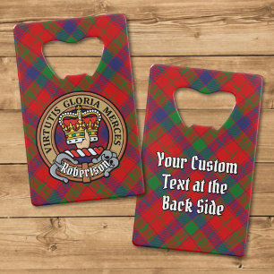 Clan Robertson Crest over Tartan Kredietkaart Flessenopener