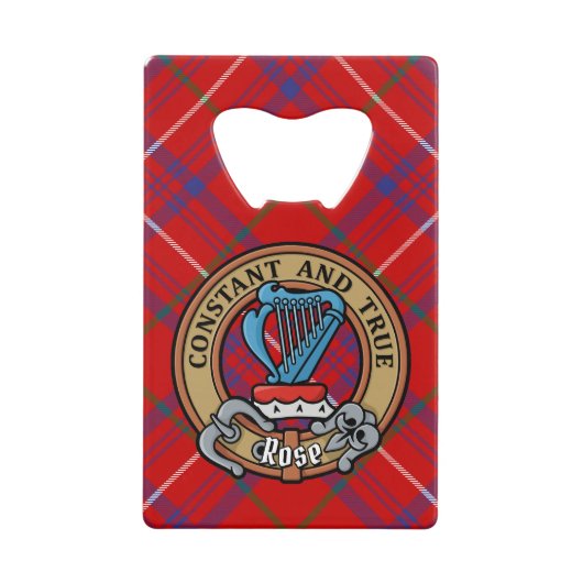Clan Roos Crest over Tartan Kredietkaart Flessenopener (Voorkant)