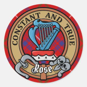 Clan Roos Crest over Tartan Ronde Sticker