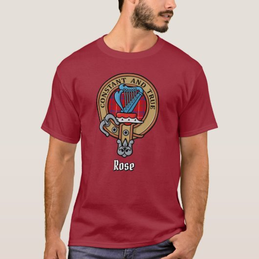 Clan Roos Crest over Tartan T-shirt (Voorkant)