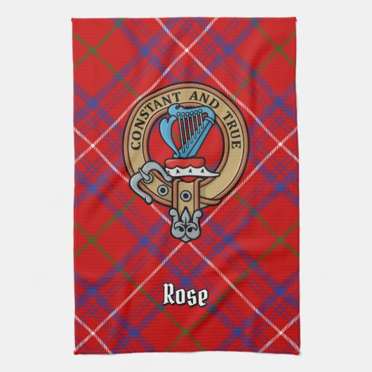Clan Roos Crest over Tartan Theedoek (Verticaal)