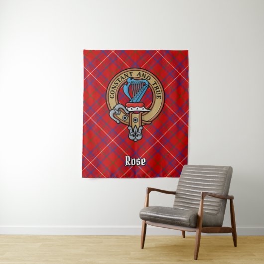 Clan Roos Crest over Tartan Wandkleed (In situ)