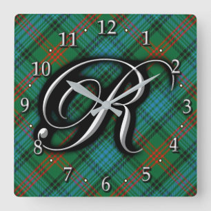 Clan Ross Letter R Monogram Blue Tartan Vierkante Klok