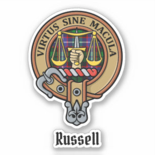 Clan Russell Crest over geruite achtergrond Sticker