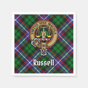 Clan Russell Crest over Schotse ruit Servet