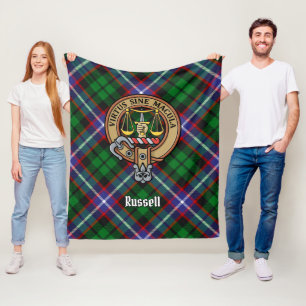Clan Russell Crest over tartan Fleece Deken