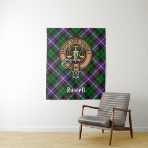 Clan Russell Crest over tartan Wandkleed