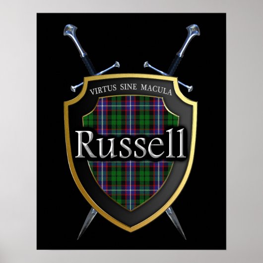 Clan Russell Tartan Shield & Swords Print (Voorkant)