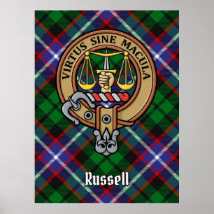 Clan Russell Wapenschild over Tartan Poster