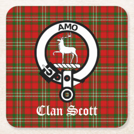 Clan Scott Crest Badge en Tartan Vierkante Kartonnen Onderzetter