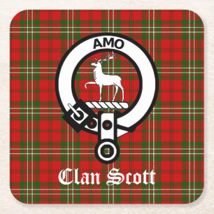 Clan Scott Crest Badge en Tartan Vierkante Kartonnen Onderzetter