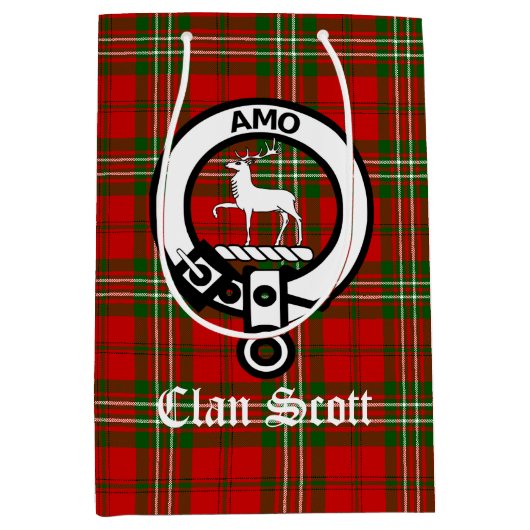 Clan Scott Crest Badge & Tartan Medium Cadeauzakje (Voorkant)