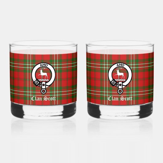 Clan Scott Crest Badge & Tartan  Whisky Glas (Voorkant)