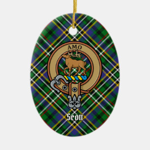 Clan Scott Crest over Green Tartan Keramisch Ornament