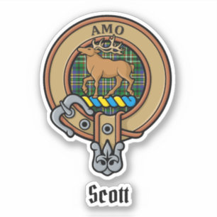Clan Scott Crest over Green Tartan Sticker