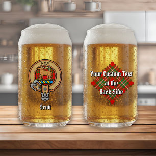 Clan Scott Crest over Red Tartan Blikvorm Glas