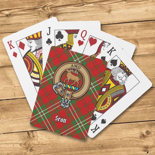 Clan Scott Crest over Red Tartan die kaarten speel