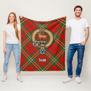 Clan Scott Crest over Red Tartan Fleece Deken