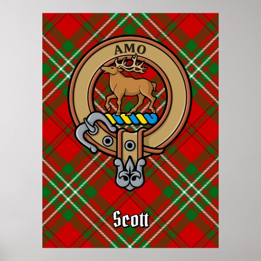 Clan Scott Crest over Red Tartan Poster (Voorkant)