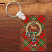 Clan Scott Crest over Red Tartan Sleutelhanger (Voorkant)