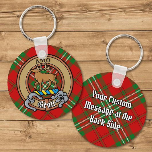 Clan Scott Crest over Red Tartan Sleutelhanger