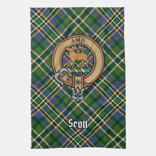 Clan Scott Crest sur le Tartan Vert Serviette de c (Vertical)