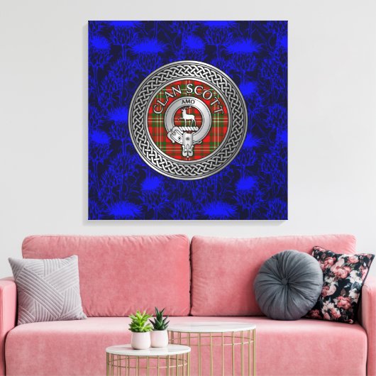 Clan Scott Crest & Tartan Knot op Thistle Canvas Afdruk (Insitu (Woonkamer))