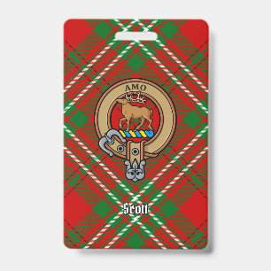 Clan Scott Wapen over Rode Tartan Badge