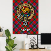 Clan Sinclair Crest boven Tartan Poster (Thuiskantoor)