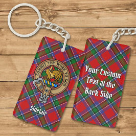 Clan Sinclair Crest boven Tartan Sleutelhanger