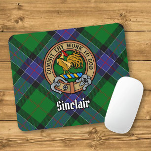 Clan Sinclair Crest over de jacht op Tartan Muismat