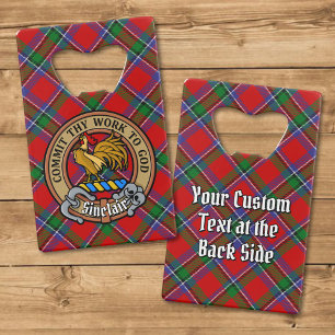 Clan Sinclair Crest over Rode Tartan Kredietkaart Flessenopener