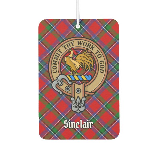 Clan Sinclair Crest over Rode Tartan Luchtverfrisser (Voorkant)
