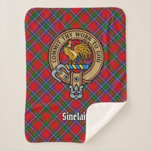 Clan Sinclair Crest over Rode Tartan Sherpa Deken