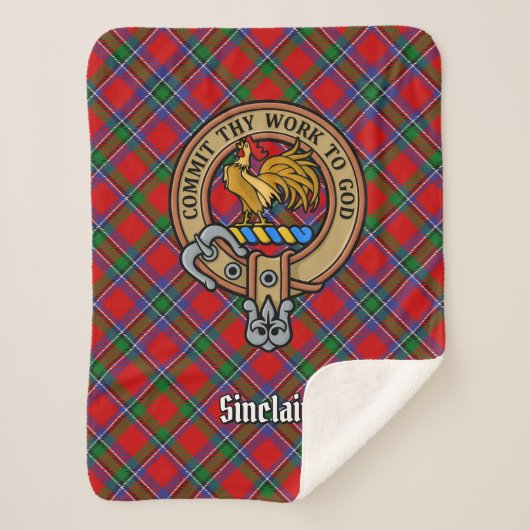 Clan Sinclair Crest over Rode Tartan Sherpa Deken (Voorkant)