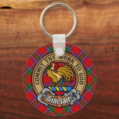 Clan Sinclair Crest over Rode Tartan Sleutelhanger (Voorkant)