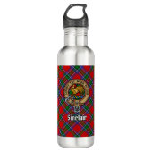Clan Sinclair Crest over Rode Tartan Waterfles (Voorkant)