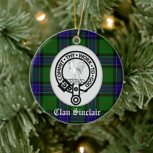 Clan Sinclair Crest & Tartan Keramisch Ornament (Boom)