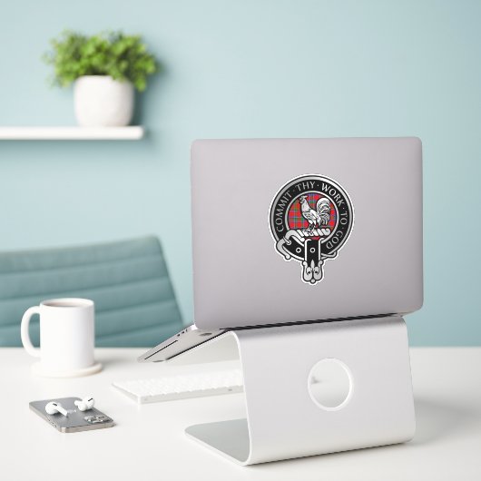 Clan Sinclair Crest & Tartan Sticker (Ordinateur portable sur le bureau)