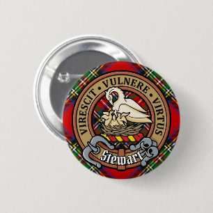 Clan Stewart Crest over Royal Tartan Ronde Button 5,7 Cm