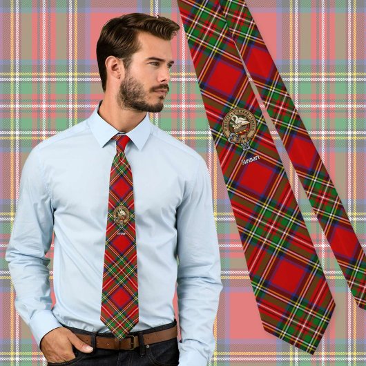Clan Stewart Crest over Royal Tartan Stropdas